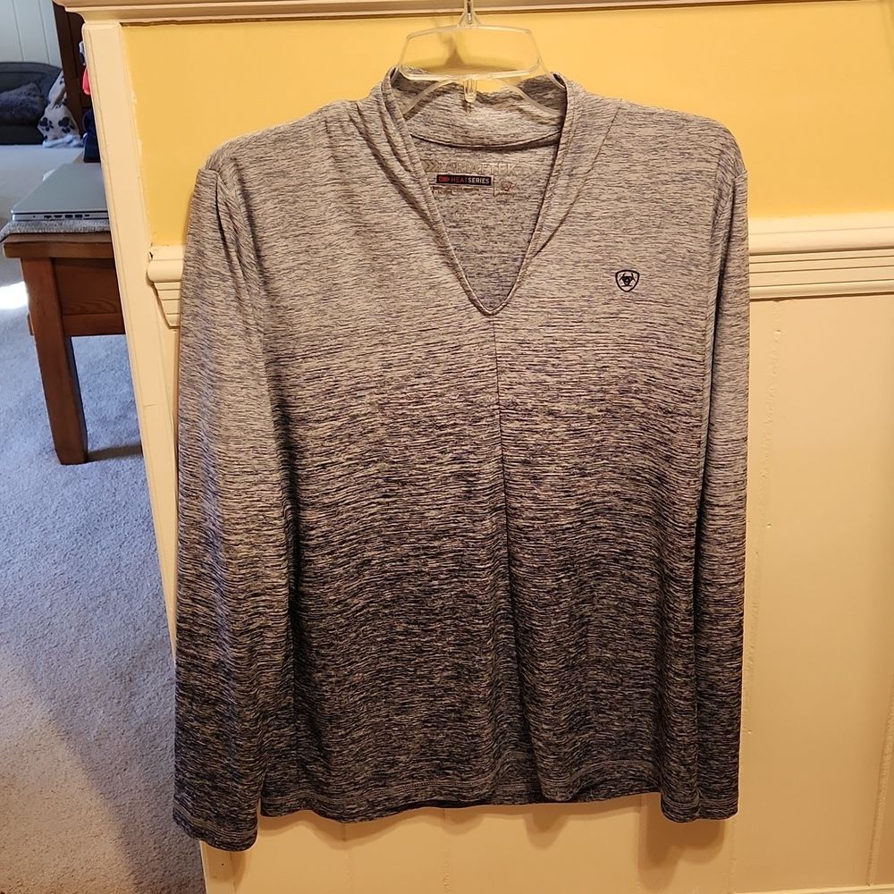 Ariat AriatTek Women's Gray Ombre Athletic Workout Shirt Top Size L